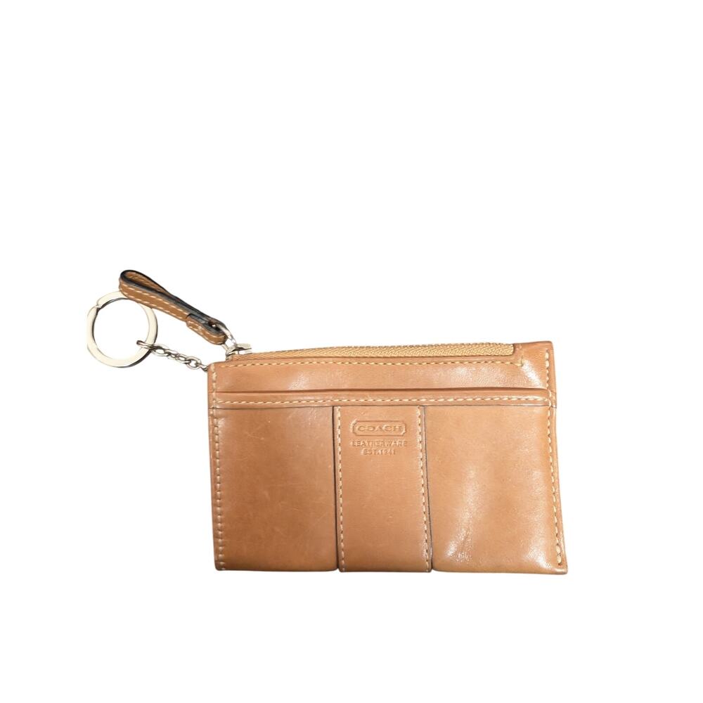 Coach Tan Leather Zip Card Case Wristlet Keyring - Picture 2 of 10